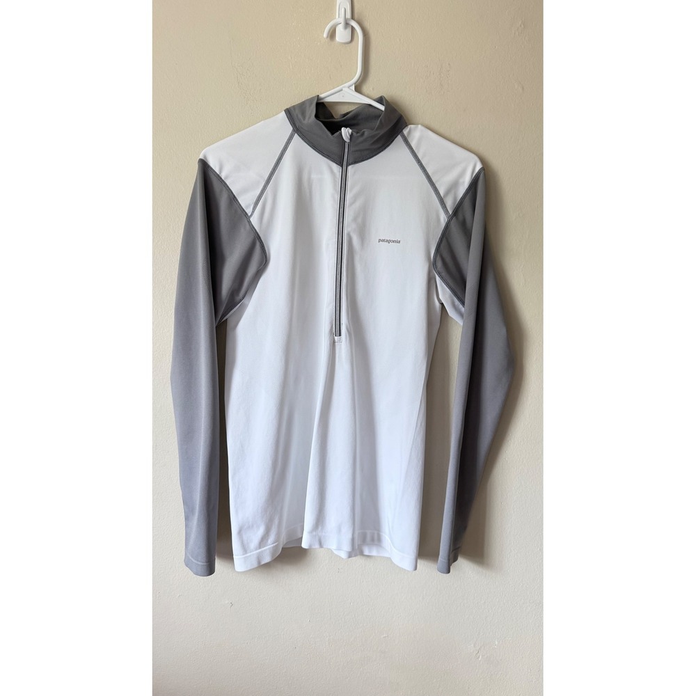 Patagonia Half Zip Pullover Long Sleeve Athletic Top Layer White Gray